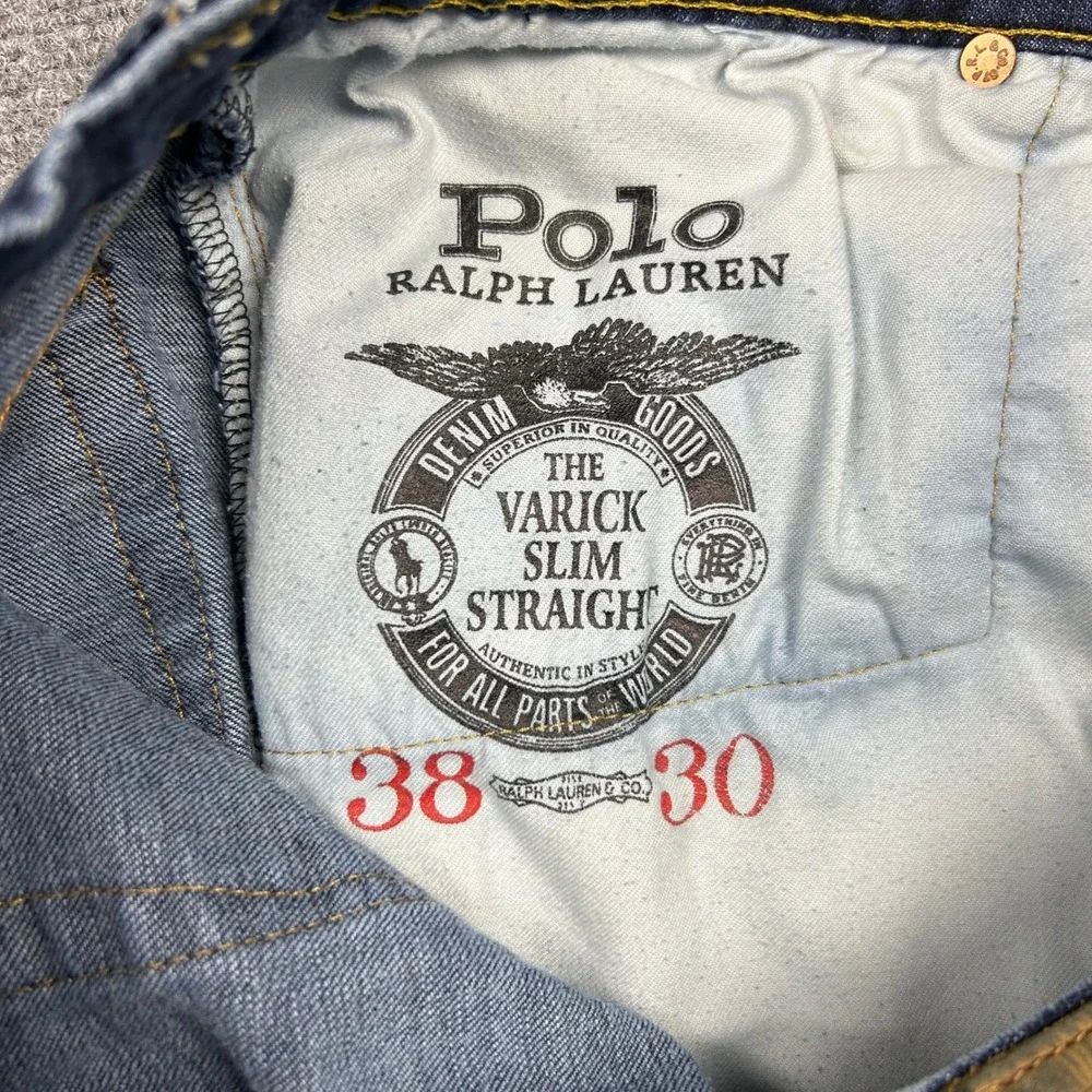 Polo Ralph Lauren Varick Slim Straight Jeans Mens 38x30 Dark Wash Stretch Denim